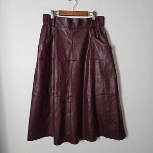 Vigoss Size M Coralia Faux Leather Midi A-Line Skirt Wine Red *Missing Belt